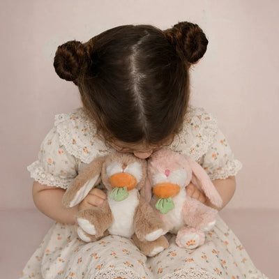 Binky Bunny - Hop plush bunny held by a child alongside a second pink bunny from Dinkum Pets for imaginative soft toy play