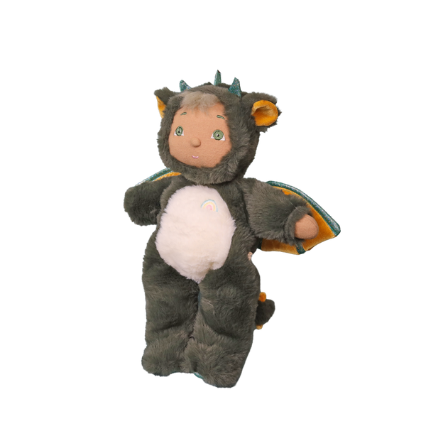Plush toy resembling a dragon with a soft texture on a transparent background
