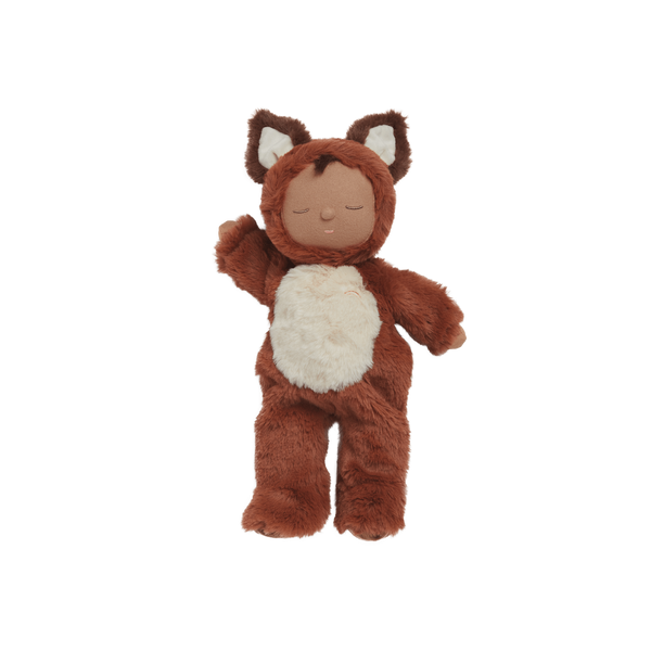 Cozy Dinkums - Fox - Finnley by Dozy Dinkums is a soft rust colored fox doll with a fluffy cream belly and sleepy embroidered eyes for cuddly play
