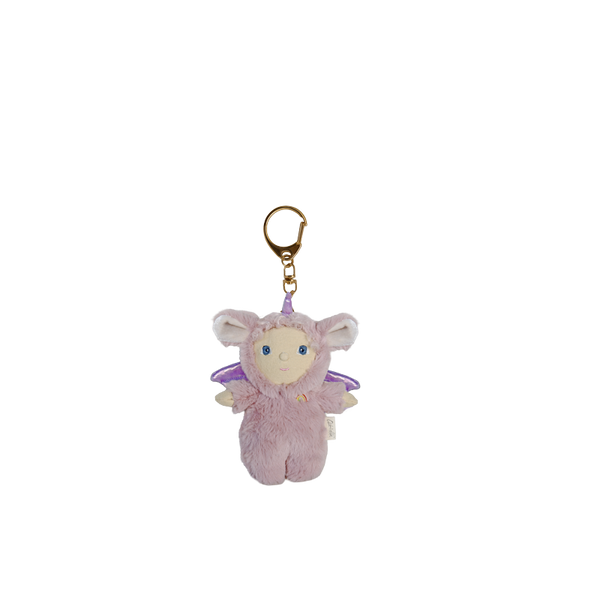 Plush dragon keychain with a gold ring on a white background