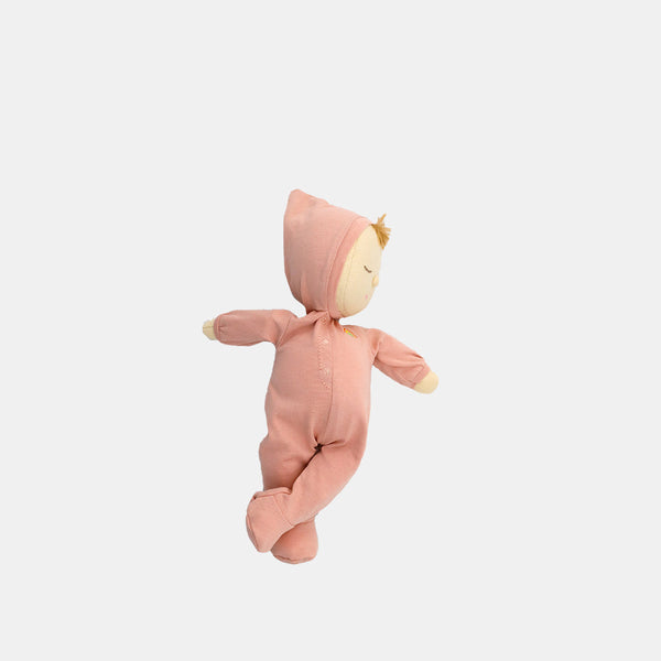 Dozy Dinkums - Moppet soft baby doll in a pink hooded outfit with an embroidered face and poseable limbs for cuddles and imaginative play