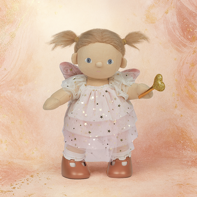 Dream Dinkum Dolls - Fairy Willow soft fairy doll in a pink star dress with wings and a golden wand by Dinkum Dolls