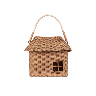 Rattan Hutch Big Basket by Olli Ella Kids Rattan handmade natural rattan house basket with sturdy handle and window opening for children’s storage