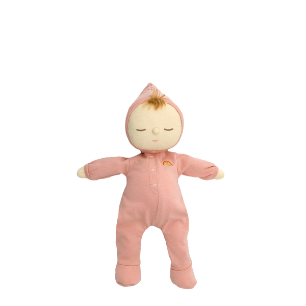 Dozy Dinkums - Moppet soft baby doll in a pink sleepsuit with a sleepy embroidered face and pointed hat for cuddly imaginative play