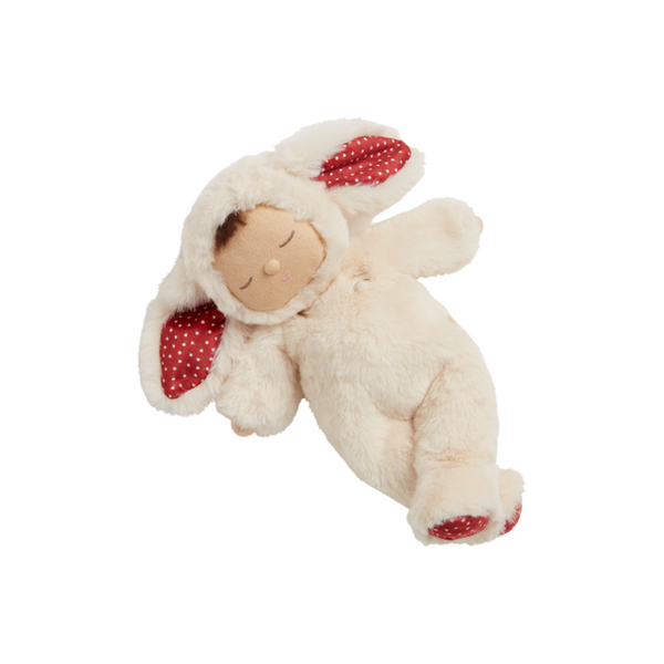 Olli Ella Christmas themed Cozy Dinkum Bunny with red ear and foot features