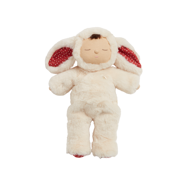 Olli Ella Christmas themed Cozy Dinkum Bunny with red ear and foot features