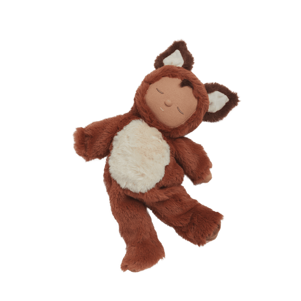Cozy Dinkums - Fox - Finnley by Dozy Dinkums is a soft rust colored fox doll with a cream belly sleepy face and floppy limbs