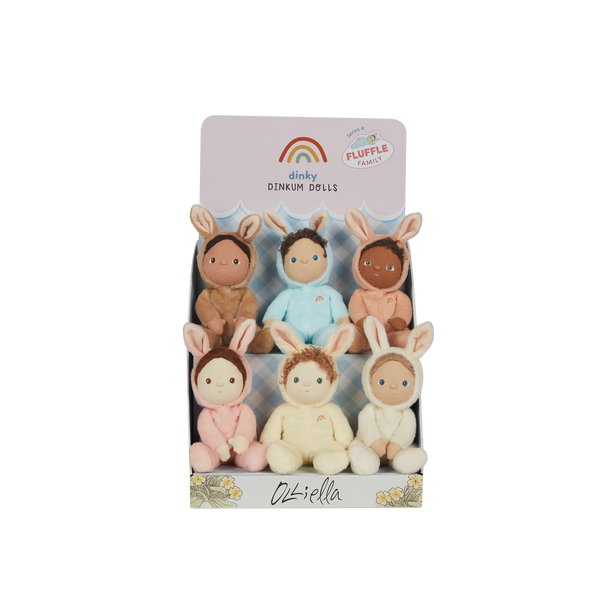 Multipack of collectable easter-themed plush bunny toys. Limited-edition, pocket-sized, and weighted in all the right snuggly places, the Fluffles are the perfect plush toys for every adventure.