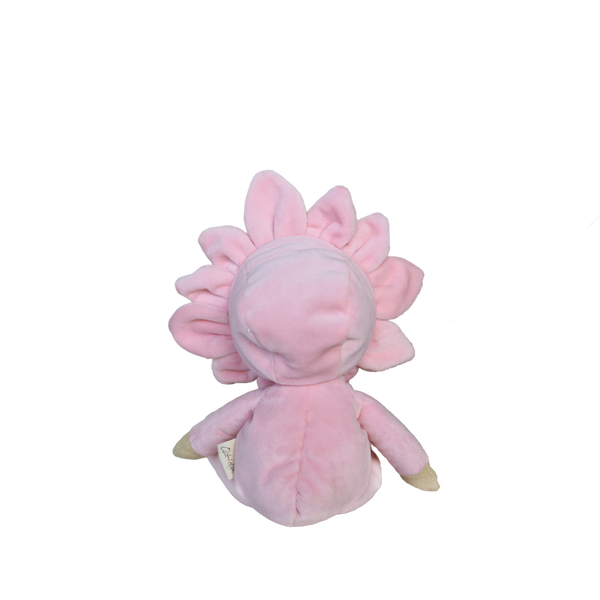 Pink plush flower toy on a white background