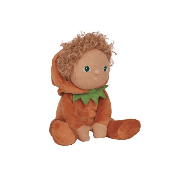 Perry Pumpkin, the charming limited-edition collectable pumpkin plush toy. A posable plush doll with gentle weighting inside, dressed in a soft, non-removable velvet onesie. Collect all Happy Harvest friends.