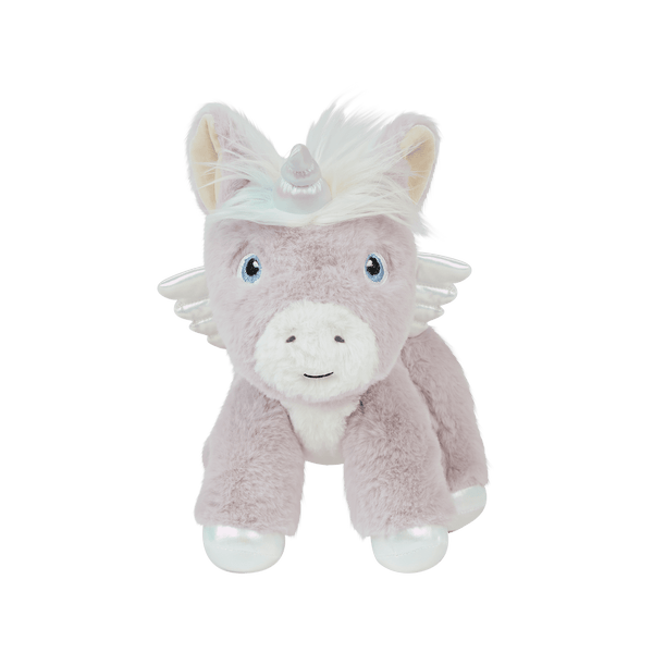 Dinkum Unicorn - Glimmer by Dinkum Unicorns is a soft lilac plush unicorn with a white mane wings and horn for imaginative play