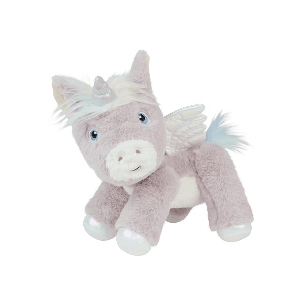 Dinkum Unicorn - Glimmer by Dinkum Unicorns is a soft lilac plush unicorn with a shimmering horn white mane wings and shiny hooves for imaginative play