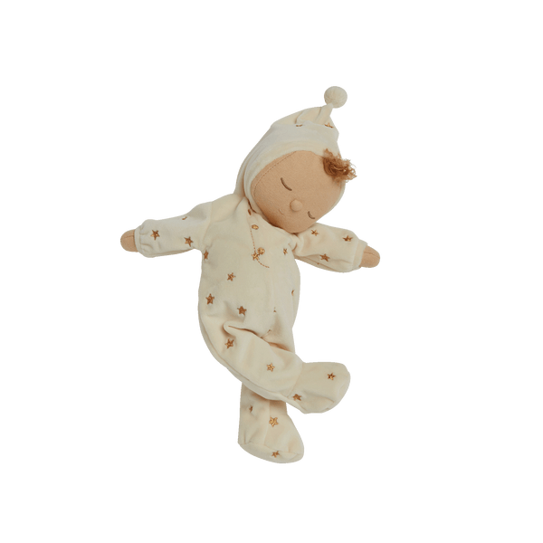 Lullaby Dozy Dinkum - Lyra by Dozy Dinkums soft doll in cream starry pajamas and bonnet with pompom for imaginative baby play