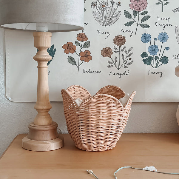 Set of pink rattan baskets. Beautiful nesting baskets perfect for every nursery or play space, use as storage for dolls, toys or baby essentials.