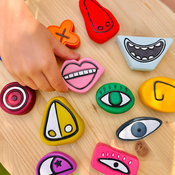 Vibrant resin and natural granite combine to create these perfect play companions. Explore, stack, and imagine endless stories with these weighted, tactile treasures.