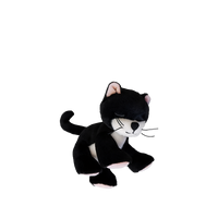 Black and white plush toy cat on a white background