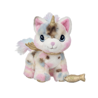 Stuffed animal toy with unicorn and cat design on a white background