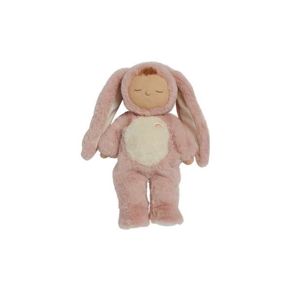 Soft and cuddly pink bunny plush doll with floppy ears. Posable and gently weighted for a calming presence. This bunny soft toy is the ideal companion from birth.