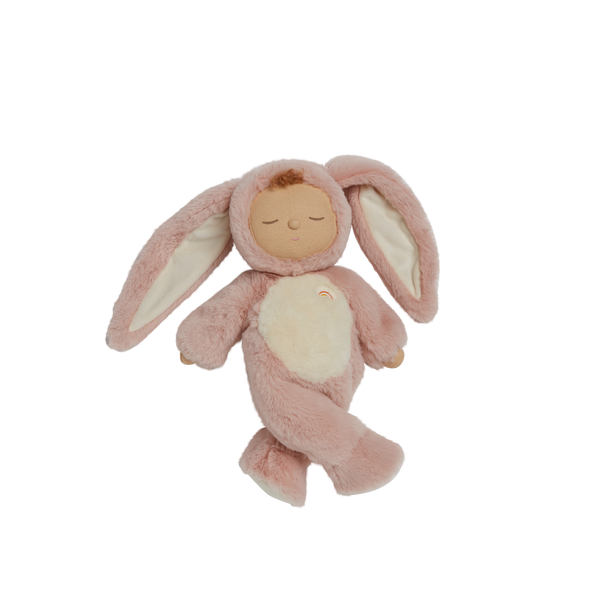 Super soft pink bunny plush doll, perfect from birth to all ages. This bunny soft toy is perfectly weighted and posable, making it the perfect addition to any toy collection.