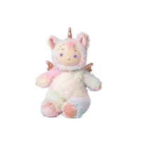 Pastel-colored unicorn plush toy on a white background