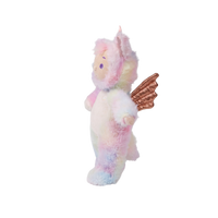 Plush toy resembling a dragon with fairy wings on a white background