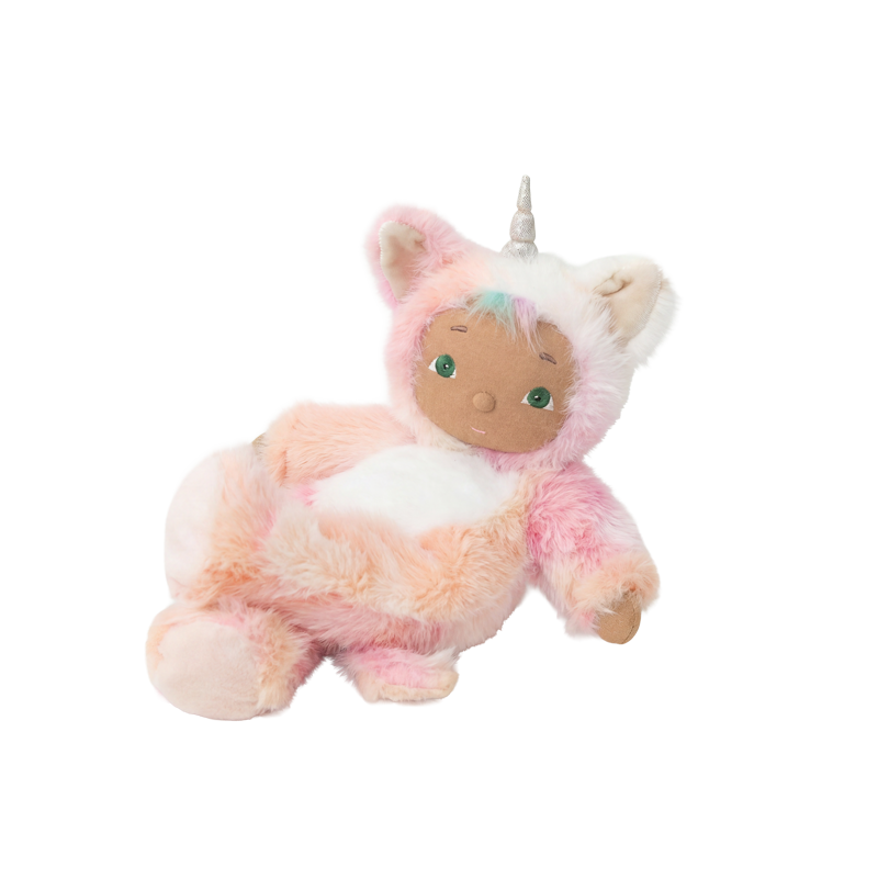 Cozy Day Dinkum - Kittycorn Pompom plush kittycorn doll with pink and white fur green eyes and a single horn for cuddly imaginative play