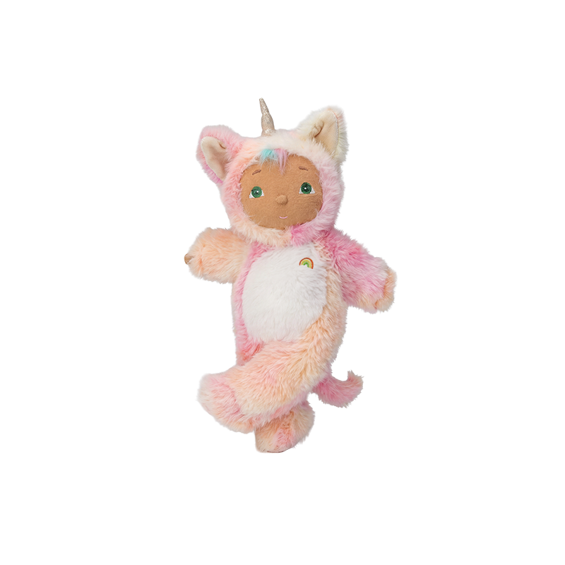 Cozy Day Dinkum - Kittycorn Pompom magical pink and white plush kittycorn doll with horn ears tail and rainbow detail for cuddles and imaginative play