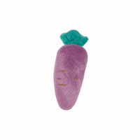 Dinkum Unicorn Carrot - Purple plush magnetic carrot toy with a teal leafy top and embroidered face for imaginative play with unicorns and Dinkum dolls by Dinkum Pets