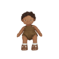 Dinkum Dolls - Button soft doll with curly dark hair brown skin a brown romper and matching shoes for imaginative play and cuddles