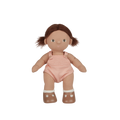 Dinkum Dolls - Dottie soft doll with brown pigtails wearing a pink textured romper and brown shoes designed for imaginative cuddles and play