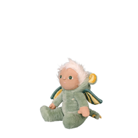 Plush toy resembling a baby dragon on a white background