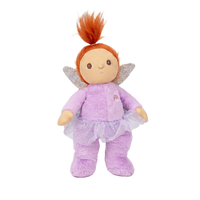 Plush fairy doll with red hair and a purple outfit on a white background