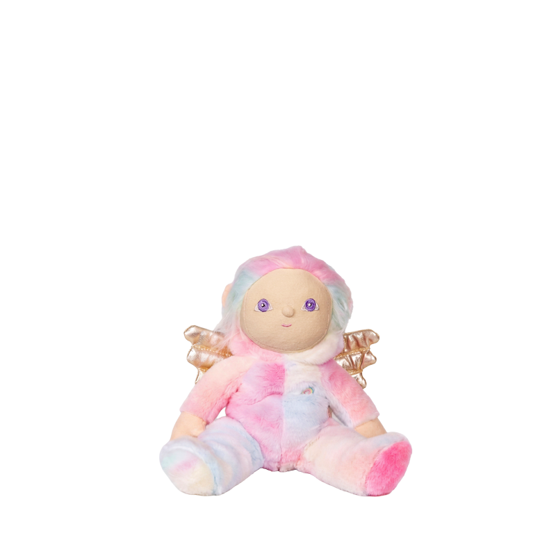 Dinky Dinkum - Yara Unicorn soft doll by Dinky Dinkums with a pink pastel rainbow outfit and sparkling wings for imaginative play