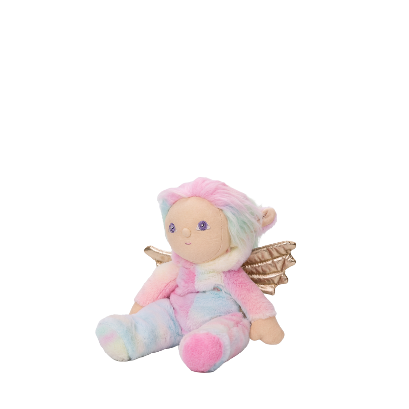 Dinky Dinkum - Yara Unicorn soft doll with pastel rainbow hair pink outfit and golden wings for imaginative play