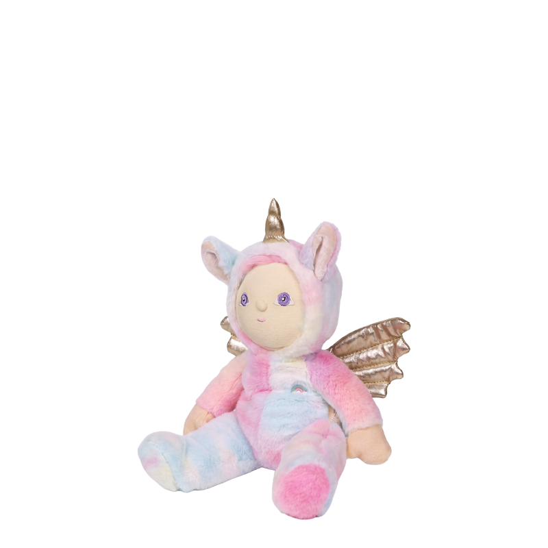 Dinky Dinkum - Yara Unicorn by Dinky Dinkums is a soft plush unicorn doll with pink and blue fur a golden horn and shimmering wings