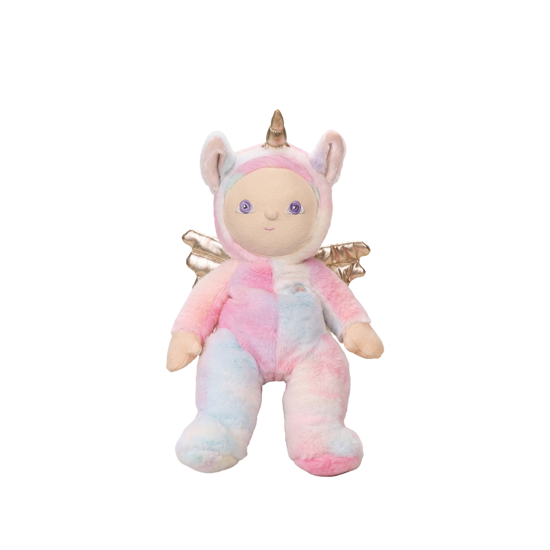 Dinky Dinkum - Yara Unicorn soft doll in pastel pink and blue with a golden horn and wings from Dinky Dinkums for imaginative play