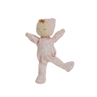 An adorable pink bunny printed plush doll, perfect for snuggling and imaginative play. Soft and cuddly doll, ideal companion from birth.