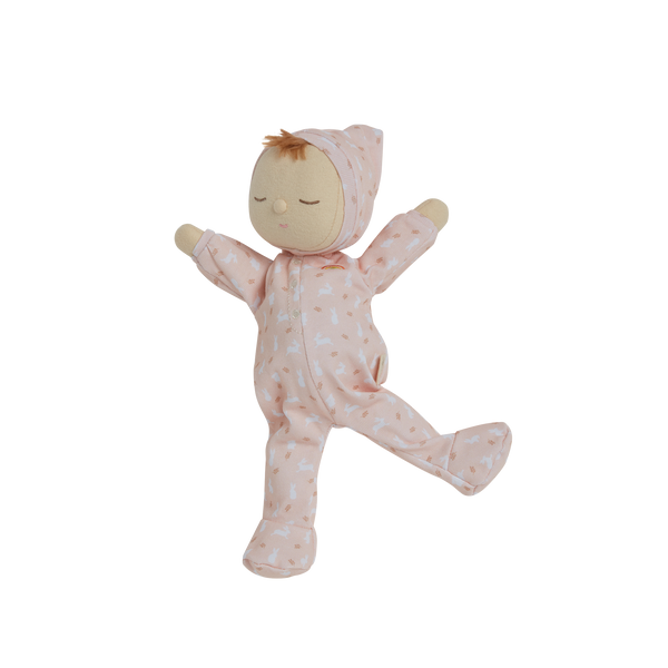 An adorable pink bunny printed plush doll, perfect for snuggling and imaginative play. Soft and cuddly doll, ideal companion from birth.