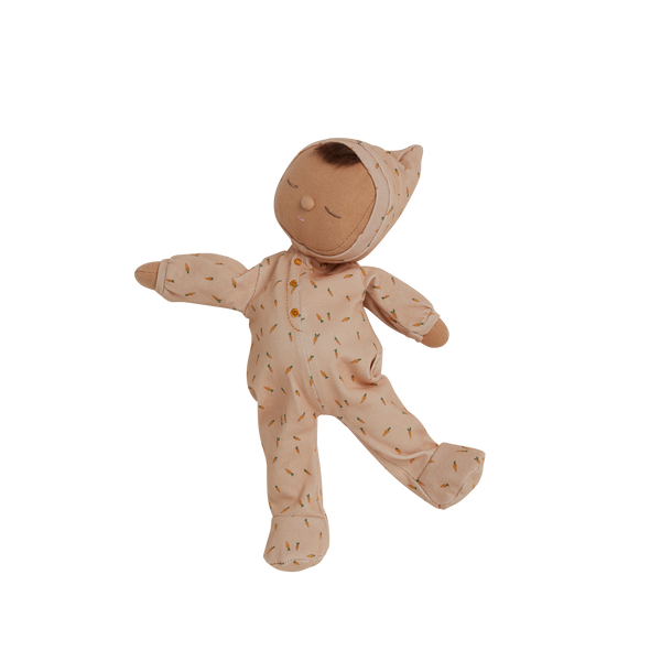 Pink, easter-themed plush doll, perfectly weighted and posable for imaginative doll play. Sodt and cuddly plush doll, an ideal companion from birth.