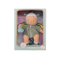 Doll in a dragon costume with packaging on a white background
