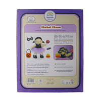 The back of a purple Dinkum Dolls 'Mabel Moon' activity pack box, showing product details, illustrations, and text on a white background.