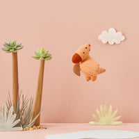 Set of plush felted dinosaur toys for kids. Set of prehistoric small dinosaur toys featuring Pterodactyl, T-Rex and Ankylosaurus.