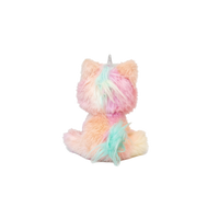 Pastel-colored unicorn plush toy on a white background