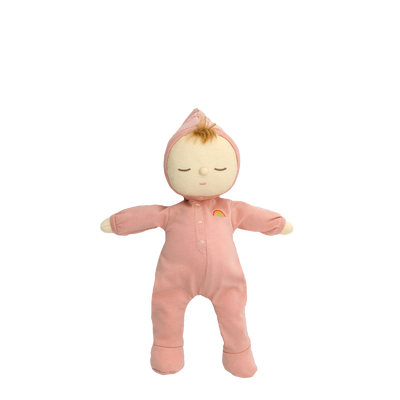 Dozy Dinkums - Moppet soft baby doll in a pink sleepsuit with a sleepy embroidered face and pointed hat for cuddly imaginative play