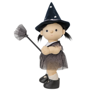 Dream Dinkum - Wendy Witch Black soft doll by Dinkum Dolls wearing a black witch hat and dress and holding a broom