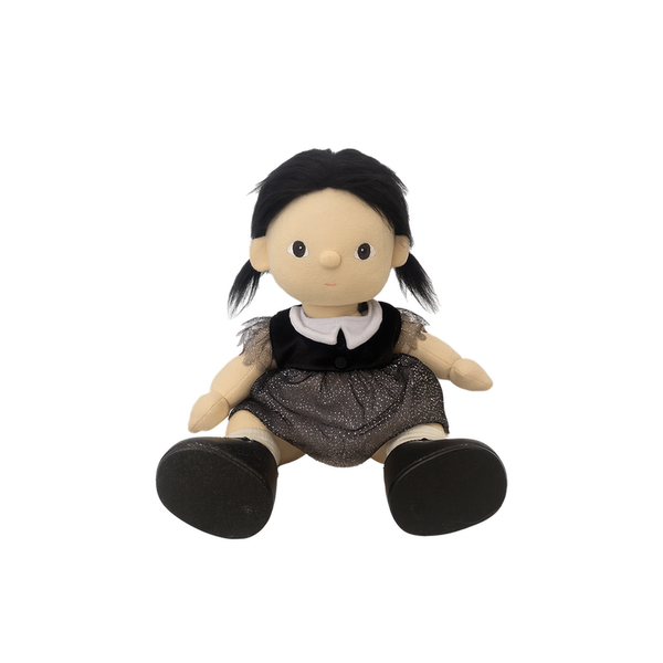 Dream Dinkum - Wendy Witch Black soft doll by Dinkum Dolls dressed in a black witch costume with a sparkly skirt and black shoes