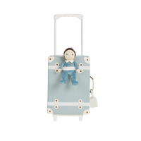 The ultimate kids travel suitcase. Blue suitcase for kids holidays, with straps to carry their favourite doll / toy.