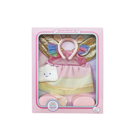 Toy set packaging with a pink dress, rainbow accessories, and cloud-shaped plush toy.