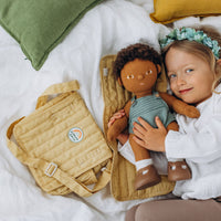 Olli Ella mustard Yellow Doll changing mat and bag for kids imaginative play. perfect for play with our posable dinkum dolls.