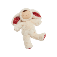 Olli Ella Christmas themed Cozy Dinkum Bunny with red ear and foot features